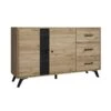 PINIA - Buffet 2 Portes 3 Tiroirs Effet Chêne Naturel Et Noir -Electroménager Soldes buffet 13837313