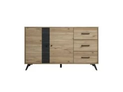 PINIA - Buffet 2 Portes 3 Tiroirs Effet Chêne Naturel Et Noir -Electroménager Soldes buffet 13837321