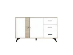 CLARIO - Buffet 2 Portes 3 Tiroirs Effet Bois Clair Et Blanc Mat -Electroménager Soldes buffet 13837355