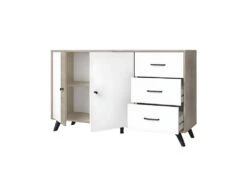 CLARIO - Buffet 2 Portes 3 Tiroirs Effet Bois Clair Et Blanc Mat -Electroménager Soldes buffet 13837357