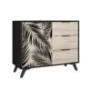 PARELLA - Meuble 1 Porte 3 Tiroirs Effet Chêne Motif Feuilles De Palmier Noir -Electroménager Soldes buffet 13837401