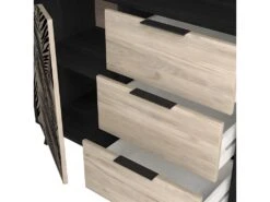 PARELLA - Meuble 1 Porte 3 Tiroirs Effet Chêne Motif Feuilles De Palmier Noir -Electroménager Soldes buffet 13837405