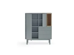 Vaisselier 3 Portes 3 Tiroirs Laque Gris/Bois - TEULAT CORVO -Electroménager Soldes buffet 14009633