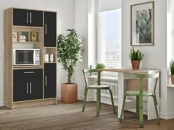 Buffet De Cuisine MADY - 5 Portes & 1 Tiroir - Coloris Noir Et Chêne