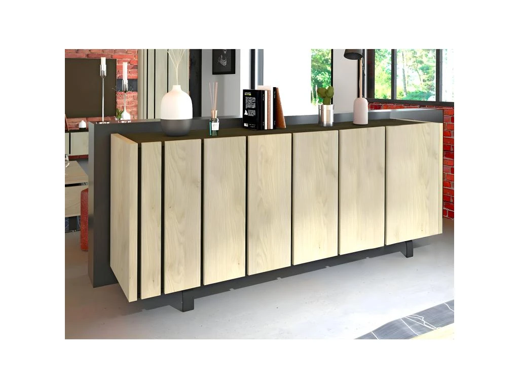 YUMA - Buffet 4 Portes Industriel Effet Chêne Et Métal 4 YUMA - Buffet 4 Portes Industriel Effet Chêne Et Métal – Image 2