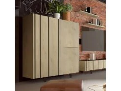 YUMA - Meuble De Rangement 3 Portes Industriel Effet Chêne -Electroménager Soldes buffet 8932543