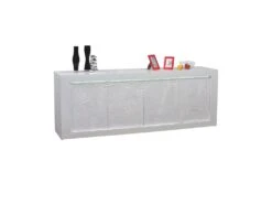 DAYTON WHITE - Buffet 4 Portes Laqué Blanc à Relief Et Leds -Electroménager Soldes buffet 8933405