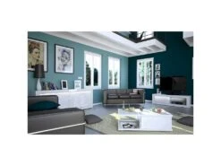 DAYTON WHITE - Buffet 4 Portes Laqué Blanc à Relief Et Leds -Electroménager Soldes buffet 8933409