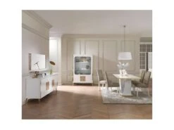 SAFARY - Buffet 3 Portes Laqué Blanc Et Or Décor Sérigraphié -Electroménager Soldes buffet 8940667