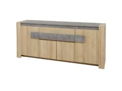 FANNY - Buffet 4 Portes 1 Tiroir Aspect Bois Et Pierre