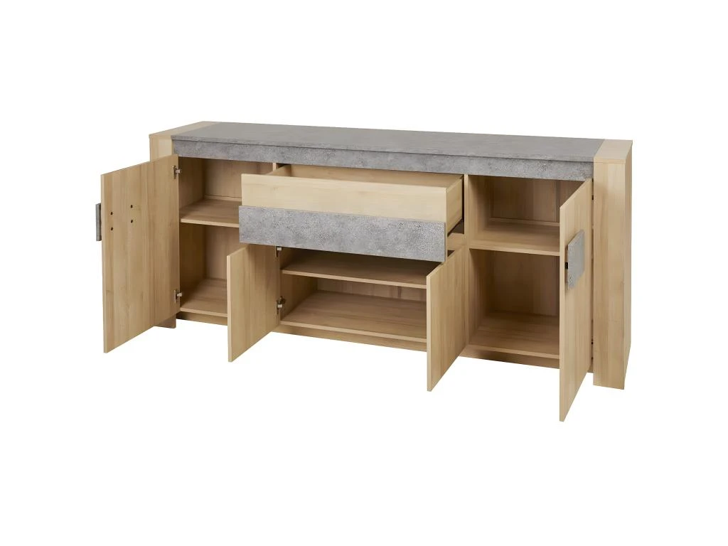 FANNY - Buffet 4 Portes 1 Tiroir Aspect Bois Et Pierre 4 FANNY - Buffet 4 Portes 1 Tiroir Aspect Bois Et Pierre – Image 2