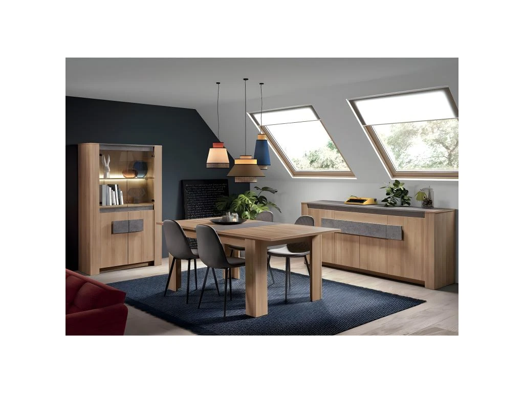 FANNY - Buffet 4 Portes 1 Tiroir Aspect Bois Et Pierre 5 FANNY - Buffet 4 Portes 1 Tiroir Aspect Bois Et Pierre – Image 3