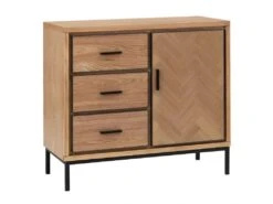 ESEKI - Meuble D'Appoint 1 Porte 3 Tiroirs Métal Et Bois