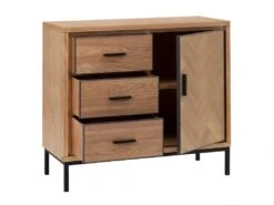 ESEKI - Meuble D'Appoint 1 Porte 3 Tiroirs Métal Et Bois -Electroménager Soldes buffet 9514465