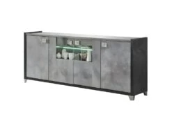 HOFFMAN - Buffet 4 Portes Gris Aspect Pierre Avec Led