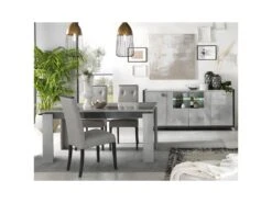 HOFFMAN - Buffet 4 Portes Gris Aspect Pierre Avec Led -Electroménager Soldes buffet 9515053