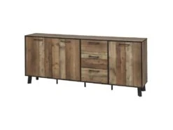 KARMINA - Buffet 3 Portes 3 Tiroirs Aspect Bois Et Métal