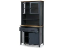 TINA - Buffet Haut 4 Portes 2 Tiroirs Bois Ciré Et Bleu Pétrole -Electroménager Soldes buffet 9515719