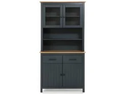 TINA - Buffet Haut 4 Portes 2 Tiroirs Bois Ciré Et Bleu Pétrole -Electroménager Soldes buffet 9515721
