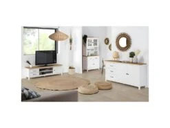 TINA - Buffet Haut 4 Portes 2 Tiroirs Bois Ciré Et Blanc -Electroménager Soldes buffet 9516809