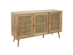 MAYA - Buffet 3 Portes Effet Bois Et Façades Rotin -Electroménager Soldes buffet 9517015