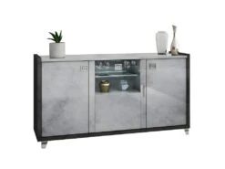 Electroménager Soldes 27 HOFFMAN - Buffet 3 Portes Gris Aspect Pierre Avec Led