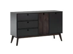 LILY - Buffet 2 Portes 3 Tiroirs Bois Naturel Et Gris Foncé