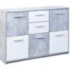 MARRY - Meuble 5 Portes 2 Tiroirs Imitation Béton Et Blanc -Electroménager Soldes buffet 9518343