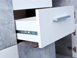 MARRY - Meuble 5 Portes 2 Tiroirs Imitation Béton Et Blanc -Electroménager Soldes buffet 9518351