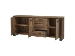 KORA - Buffet 3 Portes 3 Tiroirs Aspect Bois Et Métal Noir 7 KORA - Buffet 3 Portes 3 Tiroirs Aspect Bois Et Métal Noir -Electroménager Soldes buffet 9520013