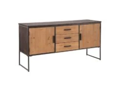 KAHLA - Buffet 2 Portes 3 Tiroirs Métal Et Bois