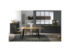 TINA - Meuble Haut 2 Portes 1 Tiroir Bois Ciré Et Bleu Pétrole