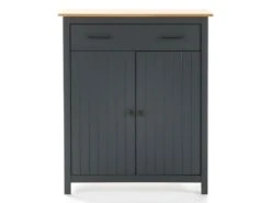 TINA - Meuble Haut 2 Portes 1 Tiroir Bois Ciré Et Bleu Pétrole -Electroménager Soldes buffet 9520883