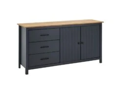 TINA - Buffet Bas 2 Portes 3 Tiroirs Bois Ciré Coloris Bleu Pétrole