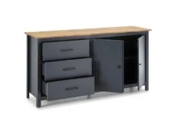 TINA - Buffet Bas 2 Portes 3 Tiroirs Bois Ciré Coloris Bleu Pétrole -Electroménager Soldes buffet 9521203