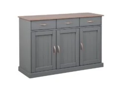 MELINA - Buffet 3 Portes 3 Tiroirs Coloris Gris