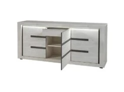 LEIF - Buffet 3 Portes 1 Tiroir Effet Bois Grisé