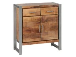 PALISSA - Buffet 2 Portes 2 Tiroirs Bois Et Acier Patiné