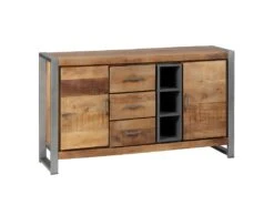 PALISSA - Buffet 2 Portes 3 Tiroirs Bois Et Acier Patiné