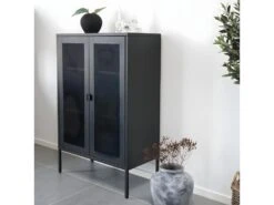 Electroménager Soldes 39 LISMORE - Meuble De Rangement 2 Portes Grillagées Acier Noir
