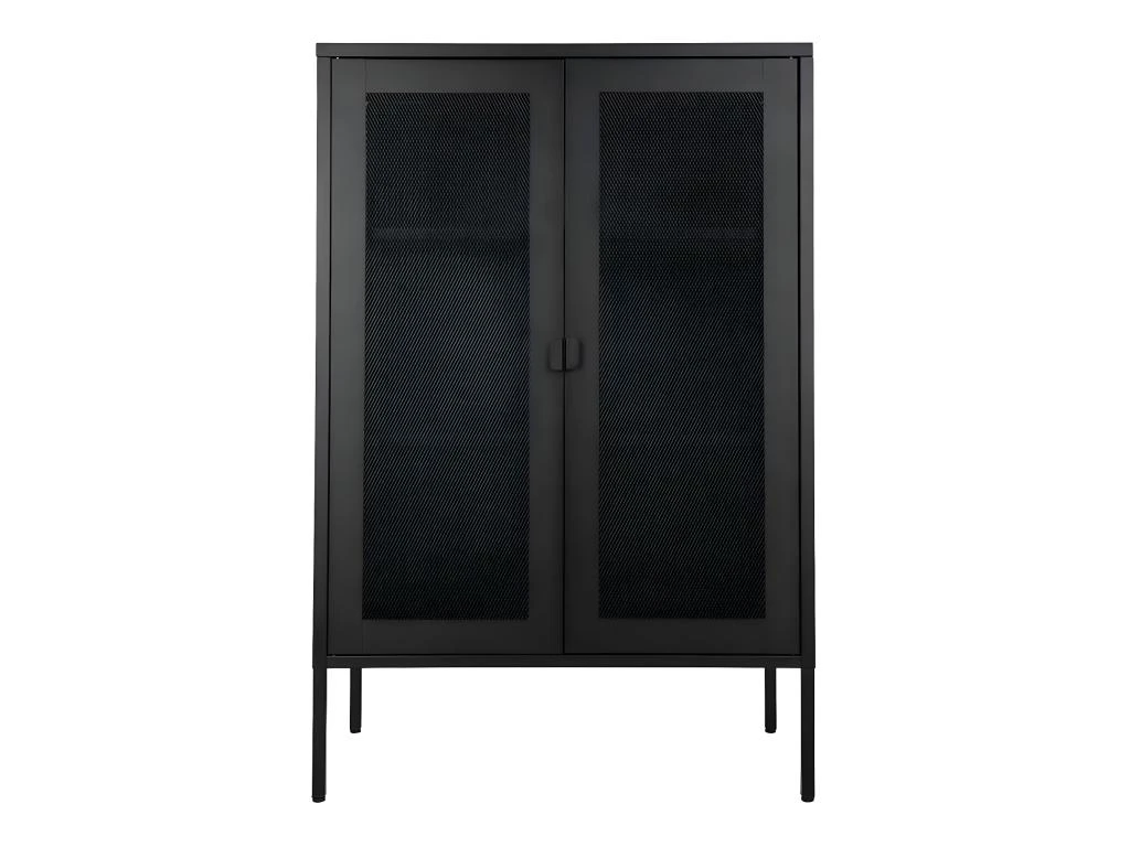 LISMORE - Meuble De Rangement 2 Portes Grillagées Acier Noir 4 LISMORE - Meuble De Rangement 2 Portes Grillagées Acier Noir – Image 2