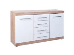 WENDY - Buffet 2 Portes 4 Tiroirs Aspect Chêne Et Blanc