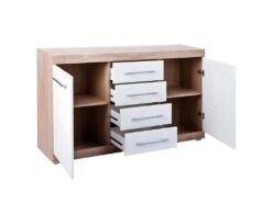 WENDY - Buffet 2 Portes 4 Tiroirs Aspect Chêne Et Blanc -Electroménager Soldes buffet 9527133