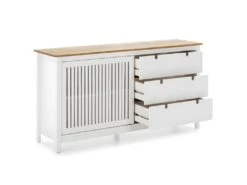 MALIA - Buffet Bas 3 Tiroirs 1 Porte Bois Ciré Et Blanc -Electroménager Soldes buffet 9527621