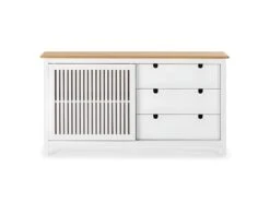 MALIA - Buffet Bas 3 Tiroirs 1 Porte Bois Ciré Et Blanc -Electroménager Soldes buffet 9527623