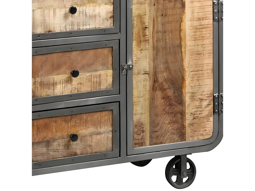 EDWIN - Buffet 2 Portes 3 Tiroirs Acier Et Bois Massif 5 EDWIN - Buffet 2 Portes 3 Tiroirs Acier Et Bois Massif – Image 3