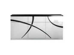 ALYSSA - Buffet 3 Portes 3 Tiroirs Laqué Brillant Noir Et Blanc