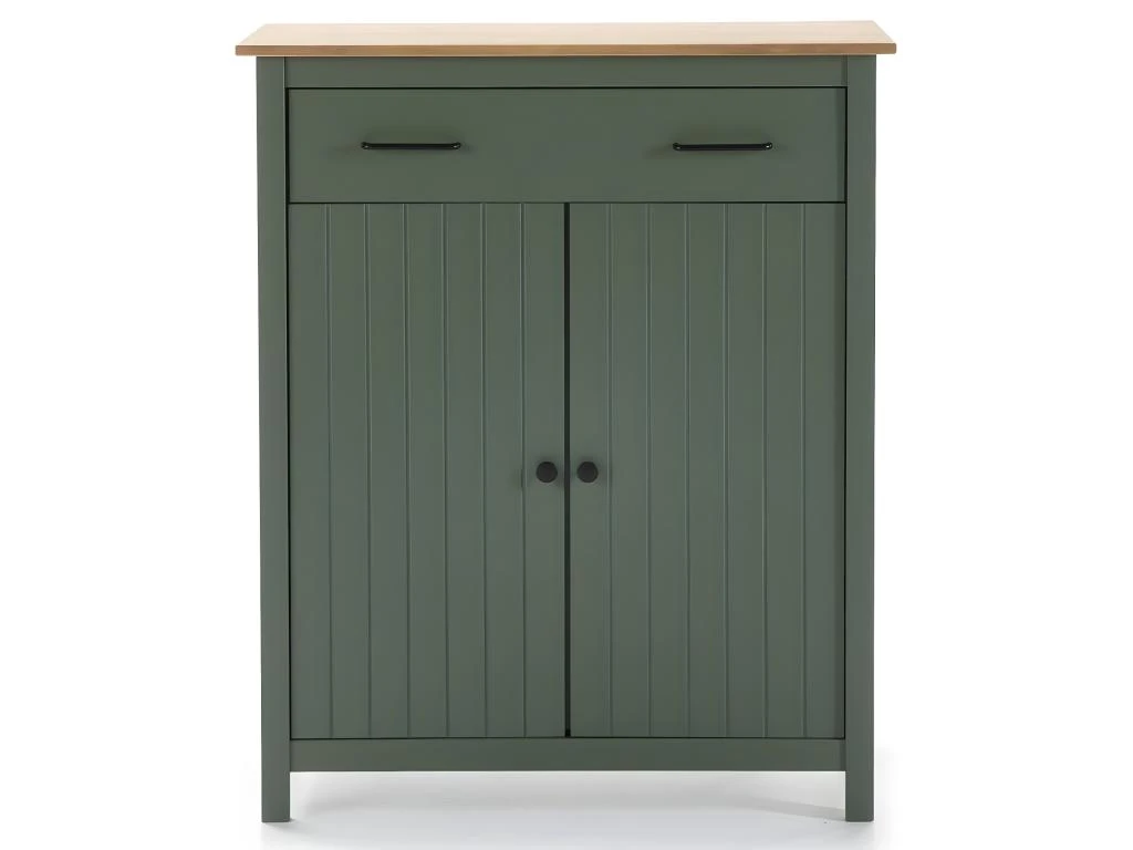 TINA - Meuble Haut 2 Portes 1 Tiroir Bois Ciré Coloris Vert 6 TINA - Meuble Haut 2 Portes 1 Tiroir Bois Ciré Coloris Vert – Image 4