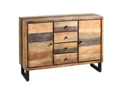 ODILON - Buffet 2 Portes 4 Tiroirs Acier Et Bois Massif