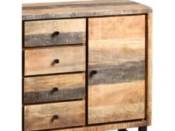 ODILON - Buffet 2 Portes 4 Tiroirs Acier Et Bois Massif -Electroménager Soldes buffet 9529065